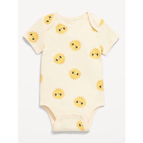 Unisex Printed Ribbed Short-Sleeve Bodysuit for Baby