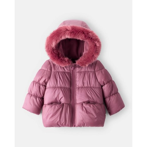 Baby Girl Hooded Puffer Jacket - Burgundy | Carter's