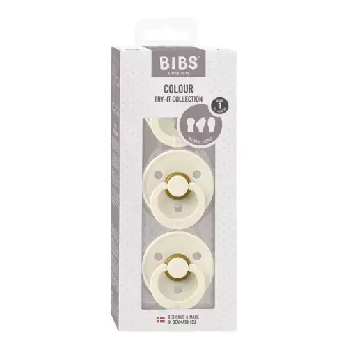 BIBS Pacifiers 0-6 Months | 3-Pack Soothers | BPA-Free Symmetrical Nipple | Made in Denmark | Ivory Try-It Collection (Ivory)