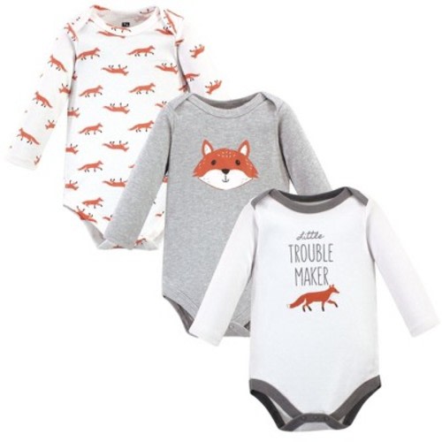 Luvable Friends Hudson Baby Long-Sleeve Bodysuits 3pk, Foxy Gray, 0-3M