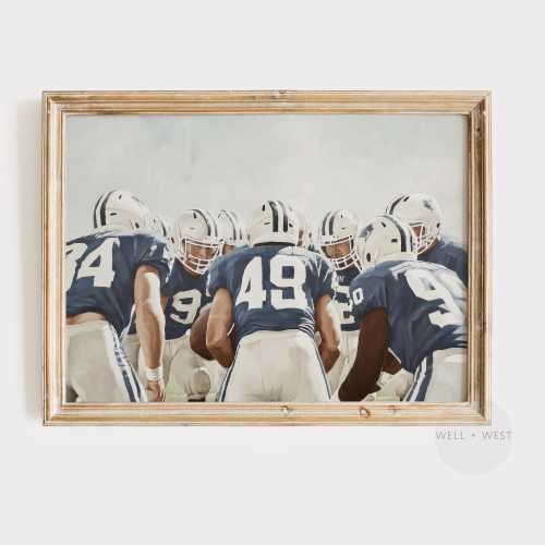 Football Players Print | Vintage Style Football Player Huddle | Boys Room Printable Art | Sports Office Decor | Football Nursery Art | P574