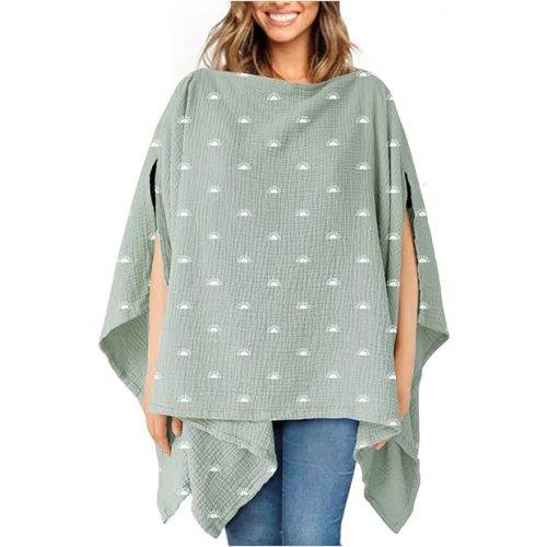 Konssy Muslin Nursing Cover for Breastfeeding, 360° Full Privacy Breathable 100% Cotton Breastfeeding Cover, Multi-use Carseat Canopy