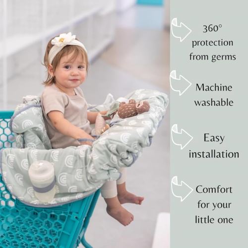 Shopping Cart Cover for Baby Girl & Boy - 2 in 1 High Chair Cover - Universal Fit Cart Cover for Babies for Costco, Walmart, & More - Foldable Baby Cart Cover w/Pouch for Snacks, Phone, & More