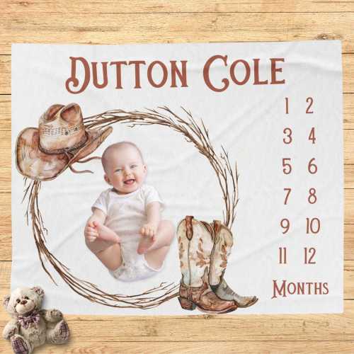 Cowboy Milestone Blanket, Boots and Cowboy Hat, Western, Newborn Boy Age Blanket, Infant Month to Month Blanket, Custom Boy First Year