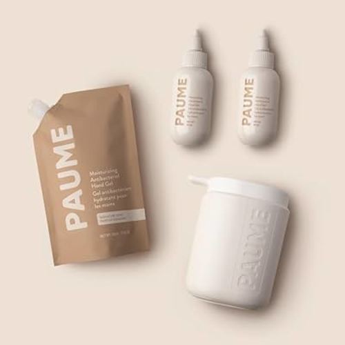 PAUME Hand Sanitizer Refillable Bundle Large: Signature Pump, The Voyager Pouch, 2x Hand Gel 3 oz & Refillable Travel Bag 17oz | Silicone & Paraben Free, No Artificial Fragrances, Vegan