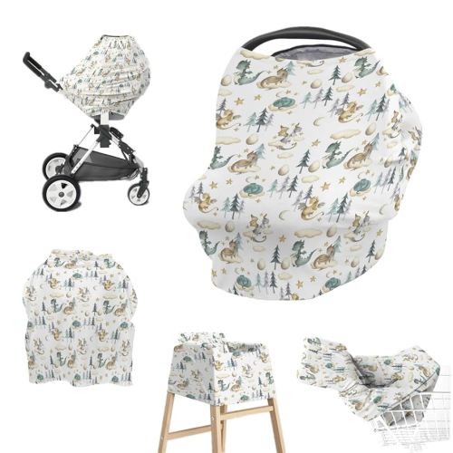 Baby Boy 5-in-1 Car Seat Cover Watercolor Dragon Tale, Multi-use Privacy Nursing Breastfeeding Cover, Carseat Canopy Carrier Newborn Infant Gift