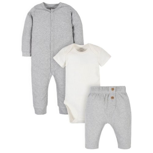 Modern Moments by Gerber Baby Boy Bodysuit, Coveralls, and Pants Outfit Set, 3-Piece, Newborn-12 Months