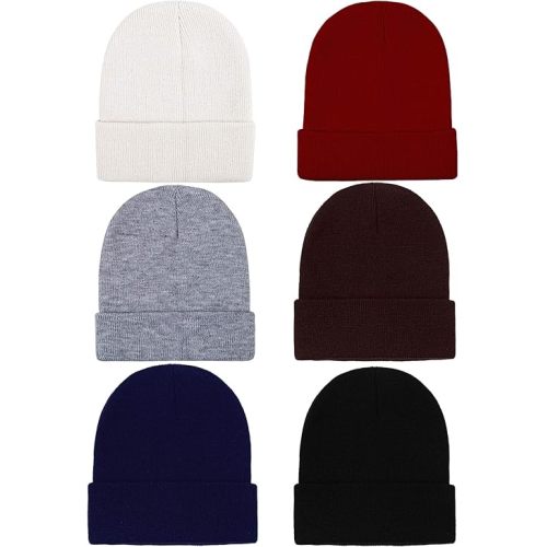Cooraby 6 Pack Kids Winter Beanies Acrylic Knit Stretchy Beanies Caps for Boys and Girls