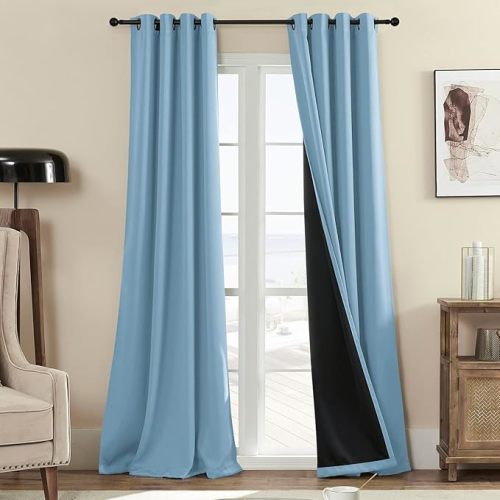 Rutterllow 100% Blackout Curtains, 84 Inches Long Heat and Full Light Blocking Drapes for Nursery, Thermal Insulated Window Treatment Drapes for Dining Room (2 Panels,Haze Blue,52x84inch)