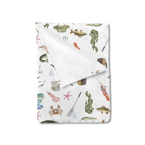 Watercolor Ocean Boat Fishing Baby Blanket for Boy Girl Fishing Lovers Gift Swaddle Blankets Sea Marine Fishing Receiving Blanket Newborn Toddler Nursery Bedding Crib Blanket Daycare Playmat 30x40