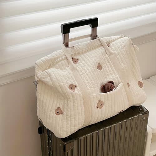 Quilted Teddy Bear Duffle Bag, Weekender Bag, Hospital Bag, Diaper Tote Bag