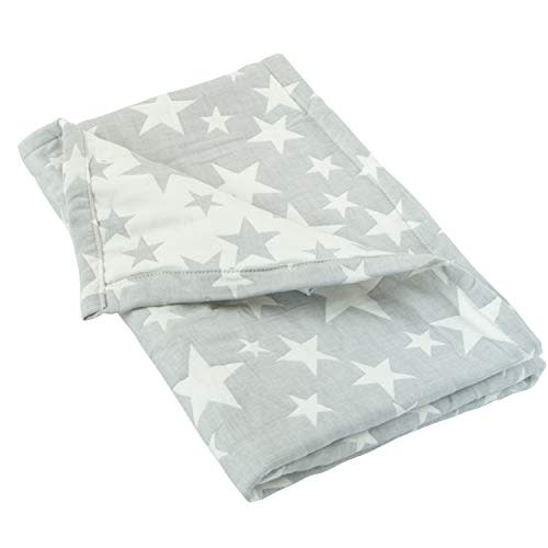 NTBAY 3 Layer Oversized Muslin Cotton Toddler Blanket, 45x60 Inches Jacquard Reversible Nursery Bed Blanket, Super Soft and Thermal Crib Blanket for All Seasons, Baby Gift, 45"x60", Grey/White Star