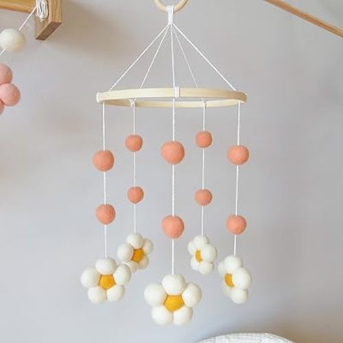 Baby Mobile for Crib Daisy Crib Mobile for Girls Boys Boho Nursery Felt Daisy Mobiles