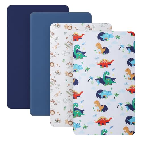 Crib Sheet for Boys and Girls, Super Soft Microfibre Crib Sheet Set, Breathable Cot Sheet, for Cot and Toddler Mattress, 130x70x20cm, 4pcs