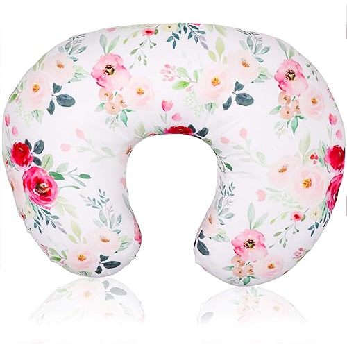 Floral Nursing Pillow Cover, Breastfeeding Pillow Slipcover for Baby Boys & Girls, Nursing Pillow Case for Newborn, Soft Fabric Fits Snug On Infant, Washable & Breathable, Watercolor Flower