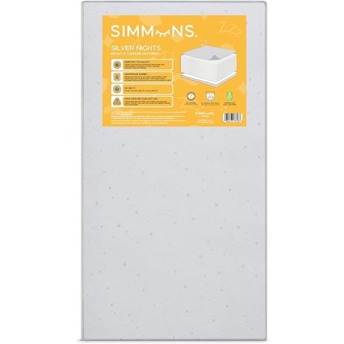 Simmons Kids Silver Nights Dual Sided 2-Stage Baby Crib Mattress and Toddler Mattress - GREENGUARD Gold – Waterproof - Sustainably Sourced Core Fiber Core, Grey