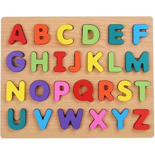 Wooden Puzzles for Toddlers, Alphabet Puzzle and Number Puzzle, Preschool Educational Learning Toys with Chunky Wood ABC Puzzle Board, for Girls Boys Kindergarten