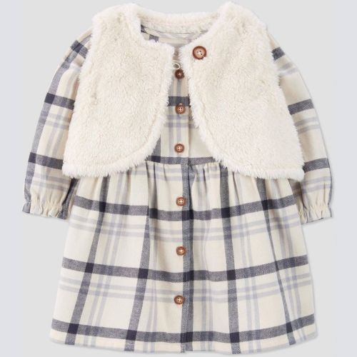Carter's Just One You®️ Baby Girls' Plaid Vest Dress - Cream/gray 3m
