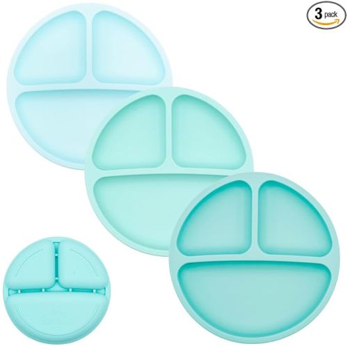 WeeSprout Silicone Divided Plates (No Lids), 100% Food Grade Silicone Divided Plates for Toddlers & Kids, Dishwasher & Microwave Safe
