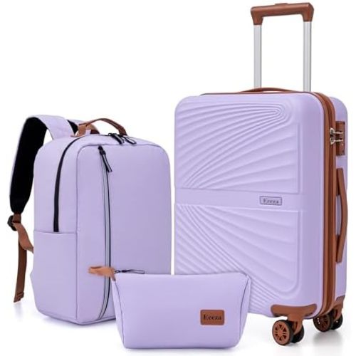 Carry On Luggage Set 22x14x9 Airline Approved Luggage Sets 3 Piece,Suitcases with Wheels,ABS Hard Case Luggage with TSA Lock Spinner Wheels(20 Inch,BP/TB)
