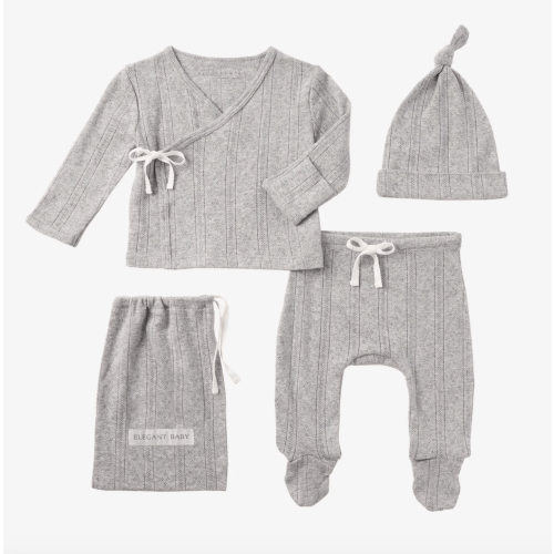 Gray Organic Cotton Pointelle Layette 3 Pc Gift Set
