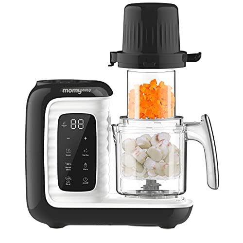 MOMYEASY Baby Food Maker, Multifunction Processor Chopper Grinder, Baby Food Steamer and Puree Blender in-One, with Bottle Warmer, Auto Cooking & Grinding with Touch Control Panel&Self Cleans (Black)