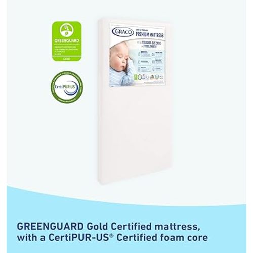 Graco Premium Crib & Toddler Mattress – GREENGUARD Gold Certified & CertiPUR-US Certified, Fits All Standard Crib & Toddler Beds, Waterproof Sleep Surface, Machine-Washable Outer Cover for Easy Care