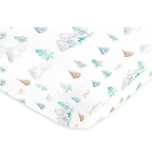 Muslin Fitted Crib Sheet - Watercolor Mountains & Trees – SwaddleDesigns