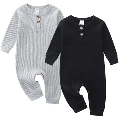 Baby Boy Girl Clothes 2 Pack Short/Long Sleeve Snap Closure Romper for Infants