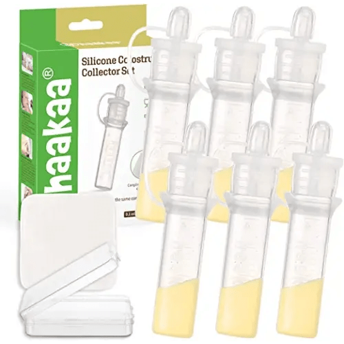 haakaa Colostrum Collector Set Includes a Portable Case and a White Cotton Cloth Wipe for Breastfeeding Moms to Collect Store and Feed Colostrum, 4ml/6pcs