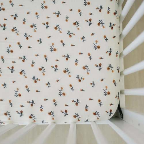 Mebie Cream Floral Muslin Crib Sheet