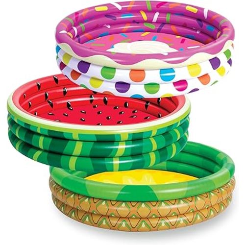 3 Pack 45" X 10" Inflatable Kiddie Pools, Watermelon & Pineapple & Cupcake Swimming Pool for Kids Seasonal Merriment, Indoor&Outdoor Water Pool Baby Swimming Pool Pit Ball Pool