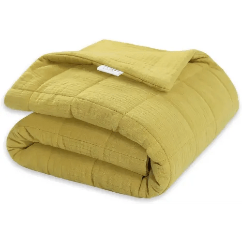Baby Muslin Quilt Blanket,Warm and Lightweight Crib Quilt Neutral Comforter for Newborn and Toddler Boys Girls (Light Yellow)