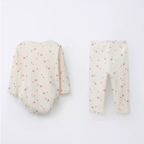 ZARA CHERRY PRINT BODYSUIT AND LEGGINGS SET - Cream | Size 3-6mo