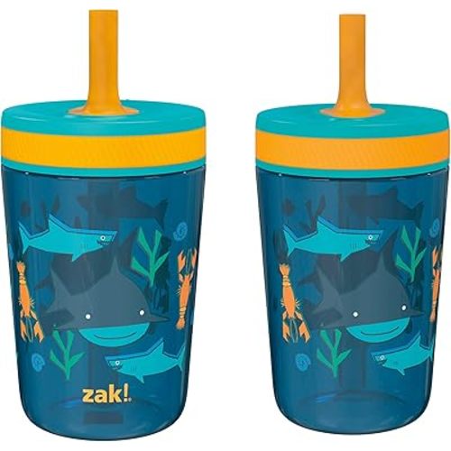 Zak Designs Kelso 15 oz Tumbler Set, (Underwater) Non-BPA Leak-Proof Screw-On Lid with Straw Made of Durable Plastic and Silicone, Perfect Baby Cup Bundle for Kids (2pc Set)