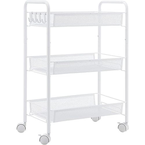 JANE EYRE 3-Tier Rolling Utility Storage Rack Cart on Wheels, Trolley Craft cart, Multi-Purpose Organizer Shelf, White