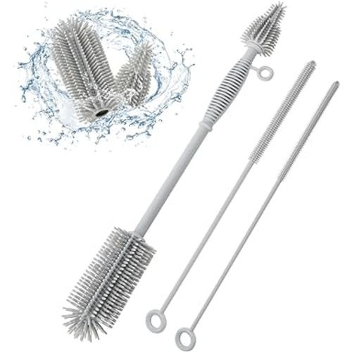 Baby Bottle Brush and Straw Cleaner Brush Set, Extra Long Double-Ended Soft Silicone Brush Cleaner for Baby Bottles, Water Bottles, Cups, Breast Pumps, Detachable & Hangable