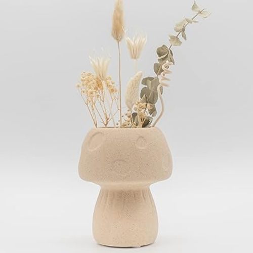 BASE ROOTS Mushroom Decor Planter Handmade Ceramic Flower Vase Textured Sand Unique Small Plant Pot Boho Cottagecore Room Cute Vintage Aesthetic Funky Decoration