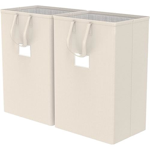 75L Large Laundry Hamper with Handles, Dirty Clothes Hamper for Bedroom Waterproof, Freestanding Tall Laundry Basket Waterproof, Hamper for Bedroom, Bathroom, Dorm, Toys Storage(Ivory)