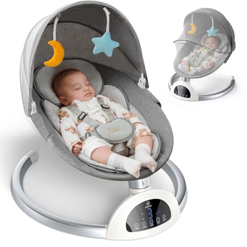 Baby Swing, Bimuva Electric Baby Swing for Infants to Toddler, Bluetooth Baby Rocker with Music Speaker, Protable Bouncer for Baby, 5 Sway Speeds 3 Seat Positions, Remote Control for Indoor, Boy, Girl