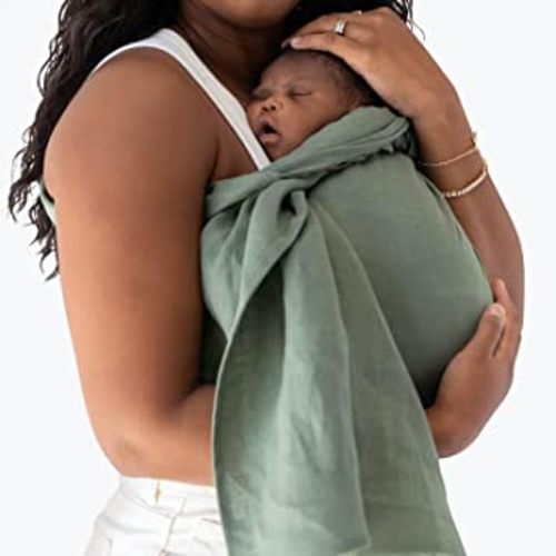 WildBird - Ring Sling Baby Carrier - Newborn to Up to 35 lbs - for Moms, Dads & Caregivers - 100% Natural European Linen Fibers - Versatile & Adjustable - 74” Size - Acadian Fabric & Bronze Ring
