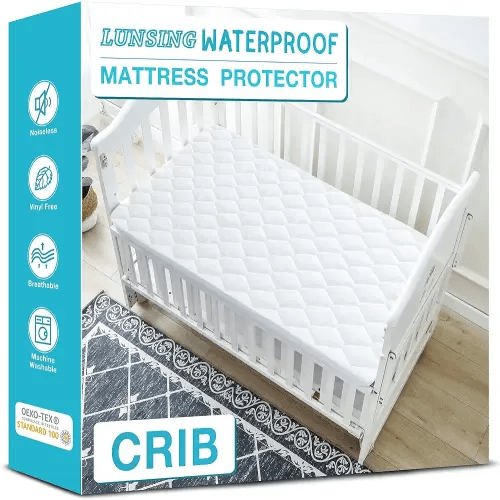 Lunsing Waterproof Crib Mattress Protector, Soft Breathable Crib Size Mattress Pad Cover, 3-10 inches Deep Pocket, White