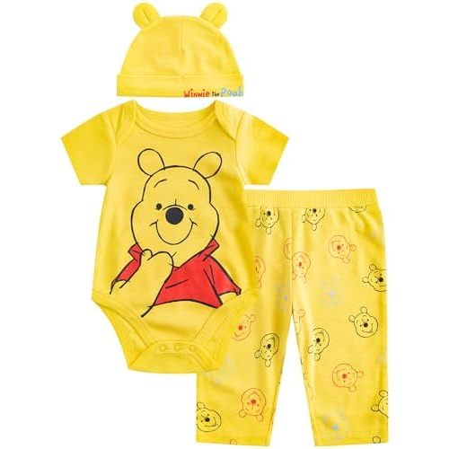 Disney Winnie the Pooh Baby Boys Bodysuit with Pants and Hat 3 Pack Set for Infant