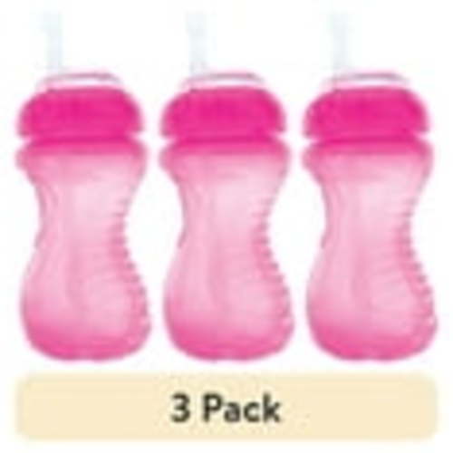 (3 pack) Nuby Easy Grip Soft Straw Sippy Cup, 10 fl oz, Pink