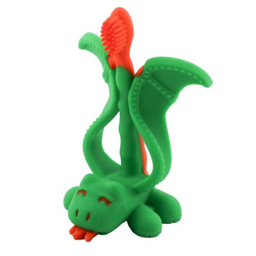 Baby Banana® Dragon Training Teether Toothbrush for Babies and Toddlers, Flexable Silicone with Soft Bristles for Soothing Gums and Cleaning Teeth, Family-Owned Business, Made in USA, Baby Must Have