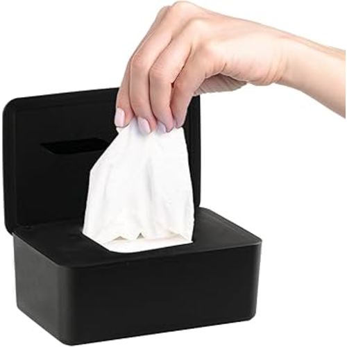 1Pcs Diaper Wipes Dispenser, Refillable Wipe Container, Wipe Container with Sealing Design Lid, Keep Wipes Fresh,Wet Wipes Cases (Black)