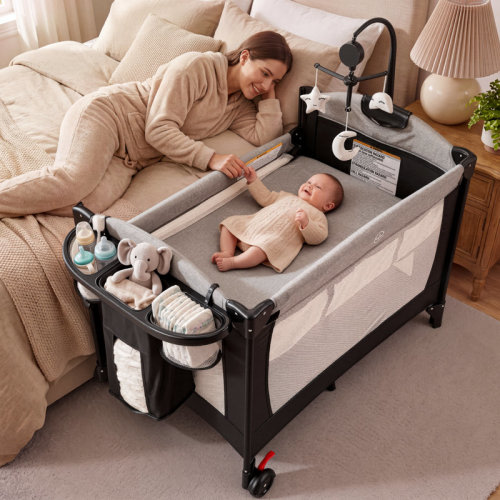 Harriet Bee 4-in-1 Convertible Baby Playard with Bassinet, Diaper Changer, Cradle Bedside Sleeper, Breathable Mesh, Storage Organizer Lockable Wheels | Wayfair