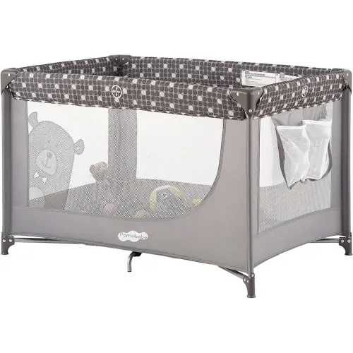 Pamo Babe Portable Crib Baby Playpen with Mattress and Carry Bag Grey