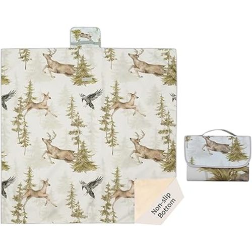Insular Baby Splat Mat for Under High Chair/Arts/Crafts, Anti Slip and Waterproof Splash Mat for Floor, Portable Picnic Mat, 51x51 Inch, Forest Deer