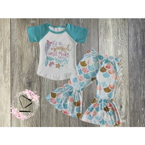 Be a mermaid and make waves bell bottoms set, kids bell bottom outfit, kids outfit, youth outfit, toddler outfit, infant outfit